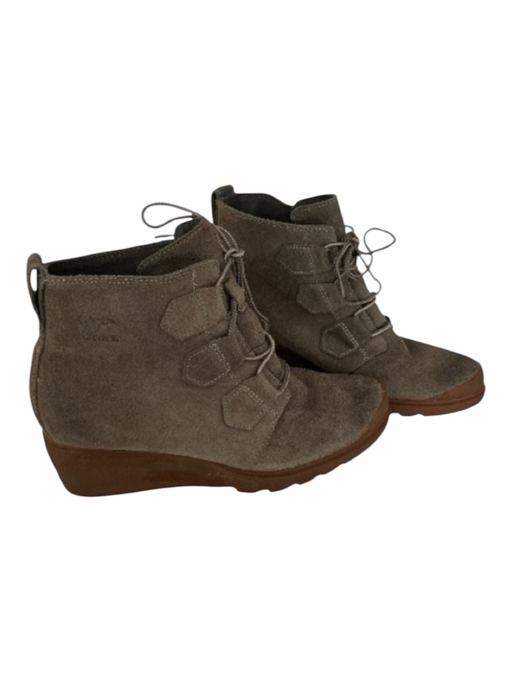 Sorel Toronto Olive Green Khaki Suede Leather Wedge Ankle Booties Size 8 1/2 New